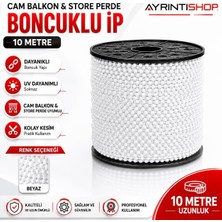 Odea Markalar Cam Balkon Plastik Boncuklu Ip Zincirleri Boncuk Çapı 4.5mm 10 Metre (Beyaz)