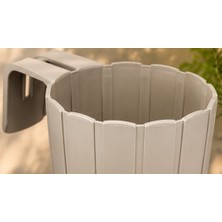 Popüler Sepet 3D Baskı Askılı Balkon Saksısı Dikey Çizgili Dekoratif Çiçek ve Aromatik Bitki Saksısı - Bej