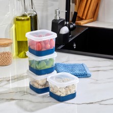 Odea 4'lü Set Silikon Tabanlı Dikdörtgen Saklama Kabı 550 Ml, Derin Dondurucu ve Buzluk Uyumlu Difriz Kabı, Kapaklı Gıda Saklama Kutusu (Lacivert)