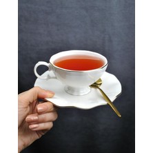 Odea 2 Kişilik 4 Parça Porselen Gold Yaldızlı Çay Neskafe Fincan Takımı 170 ml Altın Fincan Seti -Lilyum
