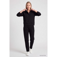 Tommy Life Siyah Dik Yaka Fermuarlı Rahat Form Kadın Sweatshirt - 97314