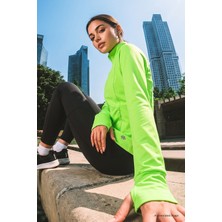Tommy Life Yeni Neon Sarı Fermuarlı Dik Yaka Basic Rahat Form Kadın Koşu Ceketi - 97310