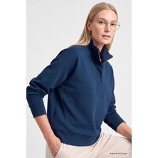 Tommy Life Parlament Dik Yaka Fermuarlı Rahat Form Kadın Sweatshirt - 97314
