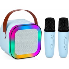 Karaoke Mikrofonu, 2 Mikrofon 1 Hoparlör, Net Pürüzsüz Ses Kalitesi, Bluetooth Bağlantılı, Rgb LED Işıklı, Şarjlı, USB Tf Type-C Girişli Ev Ofis Parti Için Mavi Renk Çift Karaoke Mikrofonlu Hoparlör