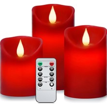 Alevsiz Pille Çalışan Titreşimli Mumlar: 3 Paket Kırmızı Gerçek Mum Sütun Mum, 10 Tuşlu Uzaktan Kumandalı Elektrikli LED Mum ve Ev Dekorasyonu Tatil Partisi Için 24 Saat Zamanlayıcı