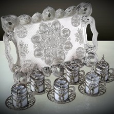 Fair Home Türk Kahvesi Fincan Takımı Lale Desenli Metal Gümüş