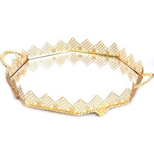 Fair Home Aynalı Tepsi Dekoratif Sunum Tepsisi Yuvarlak Petek Metal Gold 30 cm