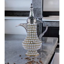 Fair Home Dekoratif Ibrik Küçük Boy Inci Kaplamalı Zamak Döküm Dallah Metal Gümüş
