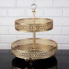 Fair Home Iki Katlı Kurabiyelik Yuvarlak Metal Gold 25 cm / 20 cm – Lulu Model