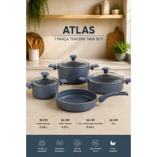 Bonera Atlas Gri 7 Parça Seramik Tencere Seti ve 26 cm Tava - Seramik Kaplama Cam Kapaklı