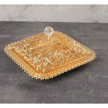 Fair Home Lokumluk Çerezlik Sunumluk Büyük Boy Kare Kapaklı Metal Gold – Manolya Model