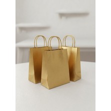 Aybaş Kağıtçılık 15X8X20 cm 10 Adet Gold Renk Kağıt Çanta, Hediye Poşeti, Düğün, Nişan, Doğum Günü Çantası