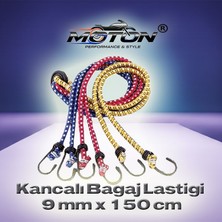 Moton Kancalı Bagaj Lastiği 9 mm x 150 cm - Esnek Oto, Motosiklet, Bisiklet Yük Sabitleme ve Gergi Lastiği