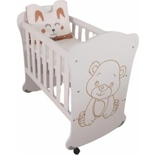 Odea Tr Sweetbear Tekerlekli Ahşap Anne Yanı Beşik 50X90 cm | 3 Kademeli Ayarlı Mini Beşik | Taşınabilir Bebek Beşiği | Şirin Ayı Figürlü Tasarım (0–24 Ay)