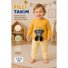 Candar 1-2-3 Yaş Filli Sallanan Ayak Desenli Likralı Penye Sweat ve Pantolon 2'li Çocuk Takımı