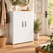 Odea Tr 2 Kapaklı 4 Raflı Çok Amaçlı Dolap Beyaz 59X30X100 cm | Suntalam Düzen Dolabı | Mutfak, Banyo, Antre, Ayakkabılık ve Ofis Için