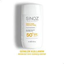 Sinoz SPF50+ Günlük Kullanım Sıvı Yüz Güneş Kremi-Yeni Nesil Güneş Filtreleri-Hibrit Formül-PA++++ 50ml