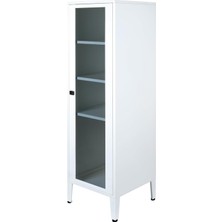 Odea Tr Alfahome Ziglat Serisi Cam Kapaklı Kilitli Metal Home Office Dolabı Beyaz (Ral 9003) 450X1390X450 mm