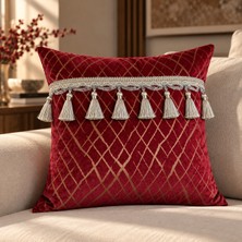 Ravello Design Bordo Gold Desenli Püsküllü Dekoratif Kırlent