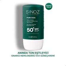 Sinoz Pure Cica Tiger Grass Anında Ton Eşitleyici Onarıcı Nemlendirici SPF50+ Sıvı Yüz Güneş Kremi PA++++ (Koyu Tenler İçin)
