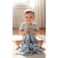 Odea Tr 4 Katlı Müslin Bebek BATTANIYESI,%100 Pamuk, Püsküllü Kenarlı, 115X100 Cm, 230 Gram, Çok Amaçlı, Havuz ve Banyo Kullanımına Uygun (Bebe Mavi)
