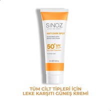 Sinoz SPF 50+ Leke Karşıtı Yüksek Koruyucu Yüz Güneş Kremi Tüm Ciltler İçin 50 ml