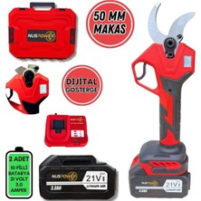 Odea Tr Akülü Budama Makası, 50 mm Kesim Kapasitesi, Şarj Edilebilir, Bahçe Budama Aleti (Kırmızı)