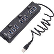 CoverZone 10 Port USB 2.0 Hub 480 Mbps LED Göstergeli 1 Metre Kablo, USB Genişletici, Ince Gövde | 10PU