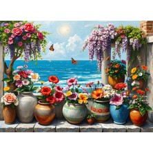Odea Tr 1000 Parça Çiçekli Balkondan Deniz Manzarası Puzzle - Saksıda Renkli Çiçekler