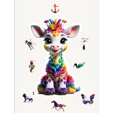Odea Tr Giraffe, 14 Parça Ahşap Yapboz, Bul Tak Puzzle, Çok Renkli, Std