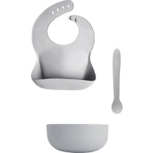 Odea Tr 3'lü Silikon Bebek Beslenme Seti - Vakumlu Mama Kasesi - Mama Önlüğü - Diş Kaşıyıcı Kaşık - Gri