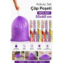 Odea Tr Orta Boy 55X60 Karışık Kokulu Büzgülü Çöp Poşeti 60 Adet(6 Paket) Çöp Torbası 40 Litre Çilek-Lavanta-Limon