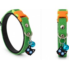 Odea Tr Yeşil Deri Kedi Tasması, Çan ve Pixel Charm Aksesuarlı