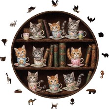 Odea Tr Ahşap Puzzle Yetişkin - Miyavlı Çay Saati - 252 Parça, 29 x 29 cm - Yapıştırıcı Folyo Dahil - Benzersiz Şekilli Parçalar & Özel Figürler - A1-21