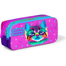 Odea Tr Kids Iki Bölmeli Kız Çocuk Mor Kedi Kalem Çantası Kalemlik