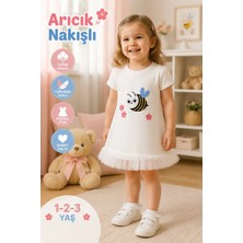 Candar Arıcık Nakışlı Fırfır Etekli Jile Kız Çocuk Elbisesi – 1-2-3 Yaş