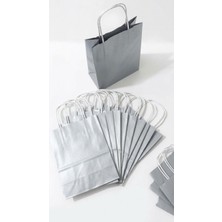Aybaş Kağıtçılık 15X8X20 cm 10 Adet Gümüş Renk Kağıt Çanta, Hediye Poşeti, Düğün, Nişan, Doğum Günü Çantası