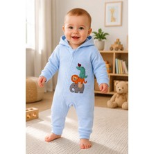 Candar Hayvanlar Alemi Nakışlı Kapşonlu Fermuarlı Unisex Bebek Tulumu – 6-9 / 9-12 Ay