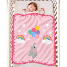 Gökova Home Uçan Fil ve Gökkuşağı Serisi Çoban Dikişli %100 Polar Bebek Battaniyesi 80X100 cm Oeko-Tex