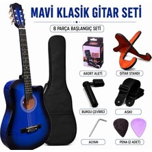 Sazhane Kesik Kasa Mavi Klasik Gitar Seti 8 Parça Full Set