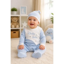 Candar Lucky Baby Nakışlı Çizgili Şapkalı Erkek Bebek Tulumu | 0-3 / 3-6 Ay