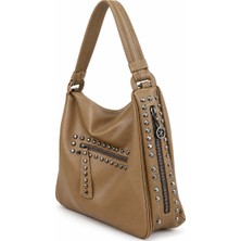 Ada Çanta Kırtasiye Nas Bag Kadın Omuz Çantası Zımbalı Hafif Haki/vizon ( 36CMX33CM) ARD84666