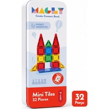 Magly Mini Tiles - Seyahat Boy Manyetik Yapı Blokları - Çocuklar Için Metal Kutulu 32 Parça Mini Manyetik Oyun Seti