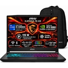 MSI Msı Katana 15 Hx B14WFK-450XTR S2 Intel Core I9 14900HX 16GB 2tb SSD RTX5060 15.6" Qhd 165Hz Windows 11 Pro Taşınabilir Bilgisayar + Snertech Çanta