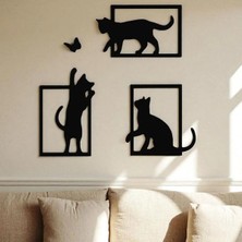 Popüler Sepet 3D Baskı Kedi ve Kelebek Duvar Dekoru 3'lü Set Siyah Kedi Silüeti Duvar Süsü