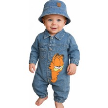 Happy Trend Çocuk Bebek Kot (Jeans) Baskılı Şapkalı Tulum (3/6/9/12/18) Ay