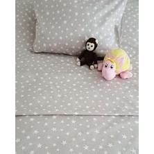 Happy Trend 80X130 Lastikli Ranforce Bebek Çarşaf Takımı-Gri Yıldızlı