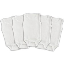 Happy Trend 5'li Ribana Bebek Atlet Body Zıbın Raporlu Çıtçıtlı Beyaz 100% Pamuk - Ribana Bebek Body Zıbın