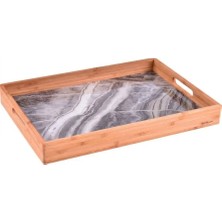 Oms Marmol - L boy Bambu Mermer Desenli Tepsi 45x33cm
