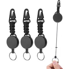 Happy Trend Karabina Anahtarlık, Karabinalı Anahtarlık, 3 Adet Anahtarlık, Uzatılabilir Anahtarlık 60 cm Çelik Kordonlu, Karabina ile Uzatılabilir Kimlik Tutucu (Siyah)